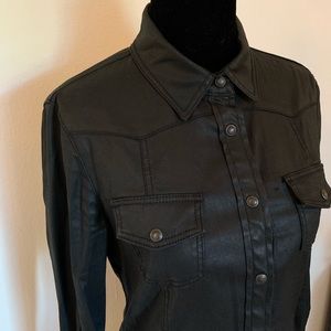 Women’s MANGO Brazil black coated denim button up